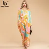 Summer Fashion Bohemian Loose Maxi Dress Donna scollo a V manica a pipistrello stampato abiti lunghi in chiffon 5XL Plus Size 210522