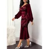 Femmes Robe 2021 Été Vintage Sexy Col V Paillettes Longue Fête Robes Casual Plus Taille Taille Haute Slim Robes De Sirène 5XL X0521