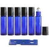 6Pack 10 ml Glass Roll-on Bottles Blue with Stainless Steel Roller Balls for Essential Oils Colognes Perfumes