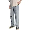 Rippade jeans för män Hombre Mäns Sommar Loose Rak High Street Pants Koreanska Trend s Hip Hop Streetwear 211108