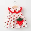 # VW Toddler Baby Girls Dress Peter Pan Collar Abito con stampa fragola Abiti estivi senza maniche da principessa vestido nia verano Q0716