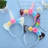 Gullig prinsessa Födelsedag Barn 3 Ljus Unicorn Hair Sticks Kids Floral Headband Toddler Ribbon Baby Tillbehör Cosplay