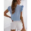 Bow Lace Up Polka Dot Ärmlös Blusar Sommarskjorta Kvinna Ruffle Blusa Muyogrt T-shirts Toppar Tees Teen Blue Blouse