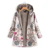 Autumn Winter Women Warm Coats Vintage Plus Size Floral Hooded Jacket Flower Print Hoody Long Sleeve Zipper Padded Parkas 211130