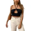 Chronstyle Sexy Letnia Kamizelka Kamizelka Slim Solid Color Sling Circle Circle Front Hole Biustonosz Bralette Crop Niski Klatka Chest Wild Tops Party Nosić X0507