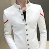 4 colores Botón dorado Cuello chino Blazers Chaqueta Slim Fit Mens Blazer Patrón Ejército Piloto Chaqueta Hombres Negro Azul Rojo Blanco Blazer 220310