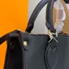 Luxurys axelväskor onthego kvinnor totes matchande ornament handväskor topp läder handtag tote lagring bär runt shoppingväska