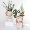 Porträtt Girl Flower Pot Succulent Flowerpot Tecken Potted Humanoid Vase European Resin Hem Inredning Planter Art Ornament 210615