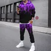 Hommes Flame Imprimer Outfit Jogging Ensemble Set Tracksuit 2021 Nouvelle automne Casual Sportwear Plus Taille Sweat Hoode Pull Pantalon Jogger Outfit X0909