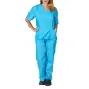 Women039s Pants Capris Solid Color Unisex Men Women Short Sleeve V Neck Nurses Scrubs TopsPants Nursing Working Uniform Set 9537213