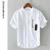 white shirt men short sleeve 100% linen s tops fashion Stitching summer Breathable solid man chemise homme 567 210626