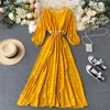 Summer Women Ladies Floral Lantern Sleeve Adjustable Waist Loose Dresses Retro Embroidery Vacation Long Dress 210430