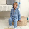 3-24M Hairball Baby Clothes Newborn Babe Solid Single Breasted Rompers Knitted Jumpsuit Cute Infant Boy Girls Hooded Outfit 733 V2