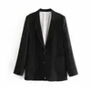Femmes solide décontracté bureau porter Blazer avec poches à manches longues simple boutonnage veste manteau col cranté dames hauts 210515