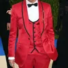 Red Prom Men Suits for Singer 3 piece Custom Wedding Groom Tuxedo 2020 with Shawl Lapel Satin Man Fashion Set Jacket Vest Pants X0909