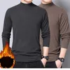 Winter T-shirt voor Mannen Lange Mouw Tshirts Thermische Ondergoed Effen Kleur met Dunne Fleece 220309