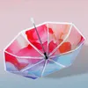 Ny Automatisk Folding Paraply Anti UV Sun Paraplyer Rain Women Silver Coating Travel Parasol Girls Flower Pattern