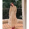 Alta Qualidade Vintage elegante em camadas bolo plissado saia mulheres elásticas cintura alta saia longa senhora coreano moda selvagem maxi saia 210619