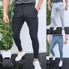 Mode Mäns Slim Fit Stripe Business Formal Byxor Casual Office Skinny Lång Straight Joggers Sweat Pants Byxor Y0811