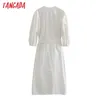 Tangadaファッション女性白い綿のシャツのドレススラッシュビンテージ長袖休暇レディースミディドレス3H202 210609