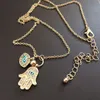 Vintage Türkische Evil Eye Halsketten Goldsplitter Zirkonia Griechische Anhänger Halskette Marke Glück Fatima Hände Modeschmuck Frauen