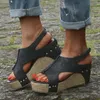 Sommer-Damen-Sandalen, Übergröße, Damenmode, offene Zehen, Komfort, Strand, lässig, einfarbig, mit Keilabsatz, weich