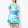 Casual Hit Color Ruffle Dress For Women Skew Collar Short Sleeve High Waist A Line Mini Dresses Female Summer Style 210520