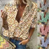 JOCOO JOLEE Rahat Uzun Kollu Geometrik Desenler Gömlek Zarif Gevşek Şifon Bluz Vintage Harajuku Artı Boyutu 5XL Chic 210619 Tops