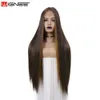 Wignee Straight Wig com destaques marrons Long Wig Middle Lace Wig Perucas resistentes ao calor de cabelo sintético para as mulheres Cosplay Hair S0826