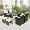 TOPMAX Outdoor Rattan Wicker Patio Dining Table Set Garden Furniture Sets US stock a14