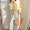 Bornsra élégant 100% coton Denim veste femme printemps simple boutonnage poches Outwears jaune manteaux Jean pour femme 211014