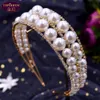 Handmade Pearl Diamond Hair Band Tiara Baroque Crystal Bridal Headwear Crown Rhinestone with Wedding Jewelry Hair Accessories Diam2405981