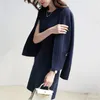 Vintage elegante de malha dois pedaços conjuntos mulheres primavera cardigan + roupa sem mangas vestido moda senhoras 2 pcs 210518