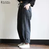 ZANZEA 5XL 가을 스트라이프 바지 여성 캐주얼 헐렁한 바지 순무 긴 Pantalon 궁전 레이디 탄성 허리 하렘 바지 플러스 사이즈 T200617