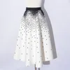 Vintage Midi Kjolar Polka Dot / Stripe Print Kvinnor Hepburn Kjol Elegant Party Faldas Kvinna på våren 210427