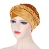 KepaHoo Winter Women Braid Velvet Turban Hat Muslim Cross Beading Hijab Bonnet femme Musulman Islamic Head Wrap Indian Beanie