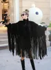 Kvinnorjackor 2022 Autumn Winter Women Overcoat Manteau Fashion Streetwear Batwing Sleeve Faux Mink Cashmere Tassel Cloak Coat 16n-A2