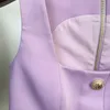Личность сексуальное Два куска платье оригинальный дизайн женских металлических пряжек супер короткий жилет верхняя юбка набор квадратный воротник фиолетовый