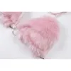 Fluffy Faux Fur Pink Bra Crop Top Sexy Festival Rave Halter Top Women Party Club Summer Beach Backless Bandage Bralette Camis 210326