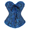 Corsetto in broccato jacquard 2022 Nuovo commercio all'ingrosso Plus size Lace up Donna Volant Nastro Ricamo floreale Overbust Sottoseno Ballo sexy Corse Bustini XS-6XL Rosa Blu Marrone