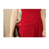 Ontwerper merk kledingbaan zomer vrouwen rode mouwloze vrouwelijke elegante slanke asymmetrische partij lange jurk 210506