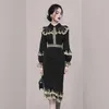 Party Dresses Smthma Vestido Bordado de Malha de Luxo Com Manga Londa, Feminino, De Outono, Vintage, Com Babados, Para Festa Na Coreia