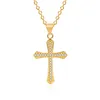 S2435 Fashion Jewelry 14K Gold Plated Diamond Jesus Cross Necklace Women Men Crystal Row Pendant Necklaces