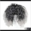 Zf Ombre Granny Grey Brown Blonde Afro Kinky Curly Weave Capelli corti per donne nere Doehd 7Yqgo