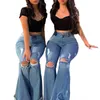 Jeans pour femmes Femmes Mode Taille Mom Denim Streetwear Pantalon évasé 2022 Femme en détresse Bureau Lady Pantalon