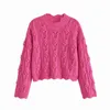 Hollow Out Pink Elegancki sweter Kobiety Moda Lato Floral Vintage Topy Kobiet 2021 Chic Casual Swetaers Lady Y1110