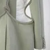 DEAT printemps et automne mode femmes vêtements évider dos nu couleur vert clair taille haute blazer FS109706L 211019