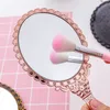 Vintage mönster handtag makeup spegel brons ros guld rosa svart färg personlig kosmetisk spegel