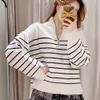 Striped Long Sleeve Mock Neck Loose Stick Sweater 210812