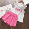 Girls Clothing Set Summer Girl Clothes Sleeveless Striped Top+Pants 2pcs Kids Suits Cute Flower Children Outfits 210429